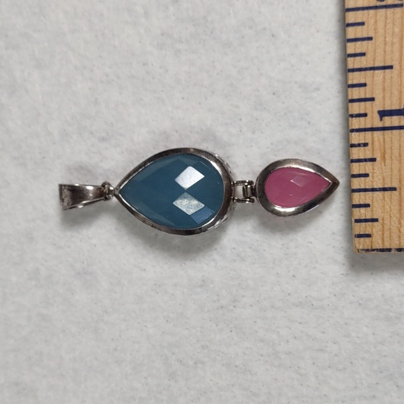 Blue Chalcedony/Rose Quartz Sterling Silver Pendant - Picture 5 of 7